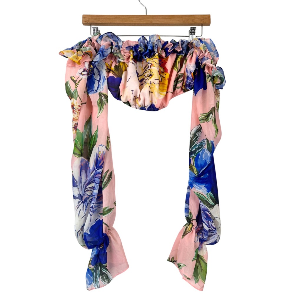 The Sang Women Pink Blue Floral Off Shoulder Ruffle Crop Top Size Small